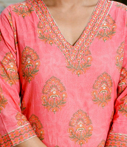 Peach Colour Designer Printed Kurta with Pant and Dupatta