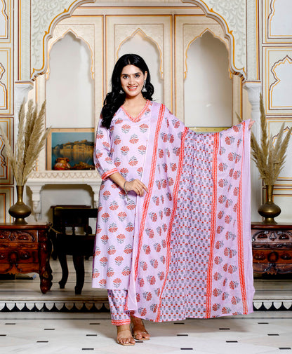 Parple Colour Designer Printed Kurta with Pant and Dupatta