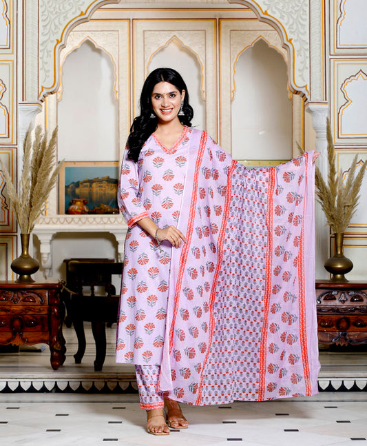 Parple Colour Designer Printed Kurta with Pant and Dupatta