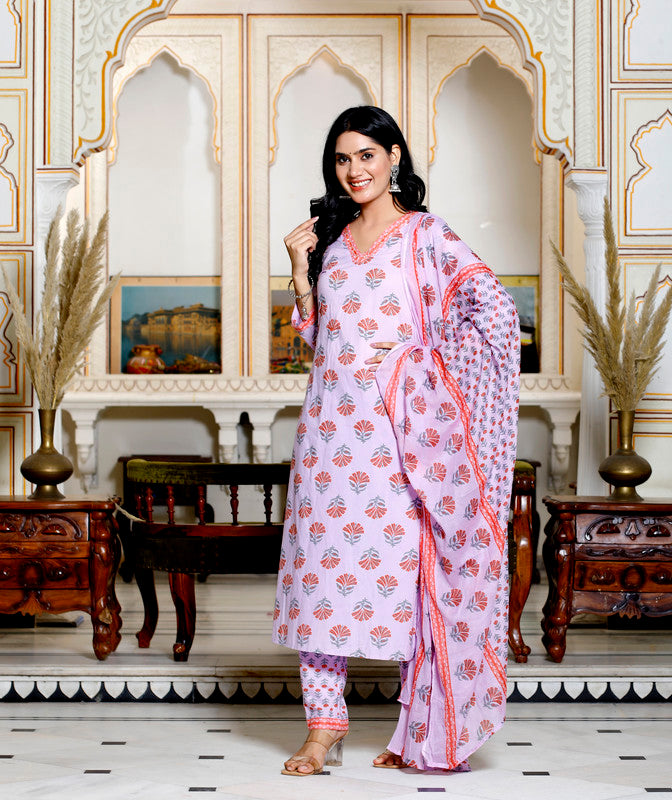 Parple Colour Designer Printed Kurta with Pant and Dupatta