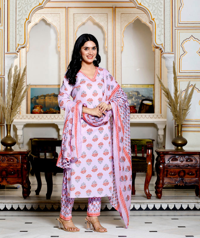 Parple Colour Designer Printed Kurta with Pant and Dupatta