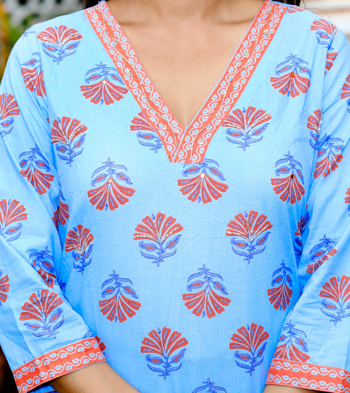 Blue Straight Printed Kurta with Pant and Dupatta