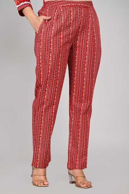Red Colour Designer Printed Kurta with Pant and Dupatta