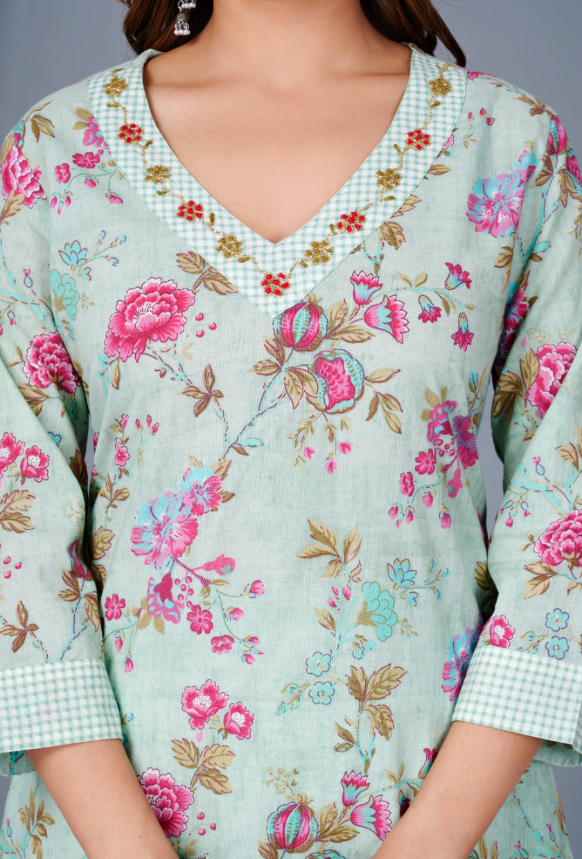 Green Colour Designer Printed Kurta with Pant and Dupatta