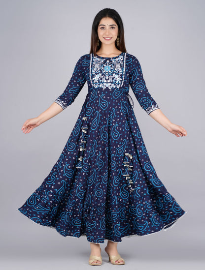 Blue Designer Print Gown