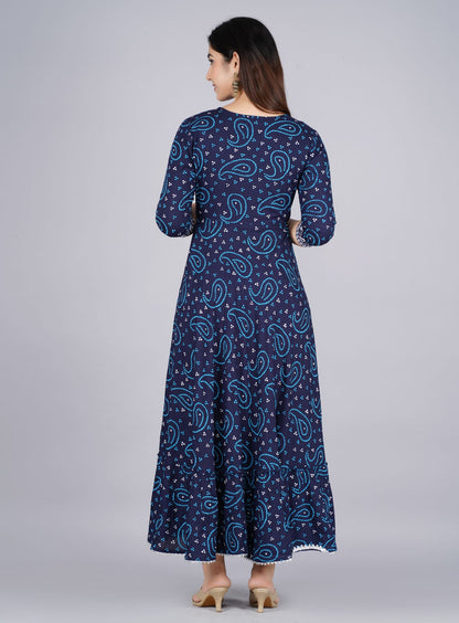 Blue Designer Print Gown