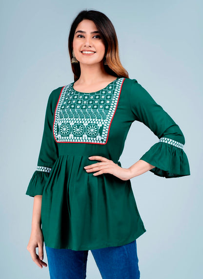 Green Embroidered Top
