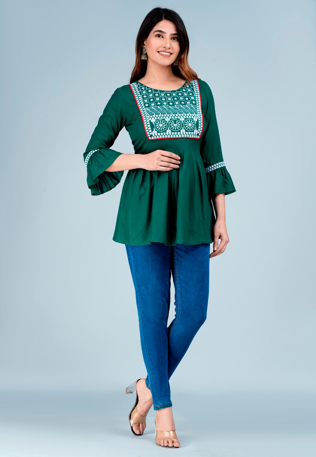 Green Embroidered Top