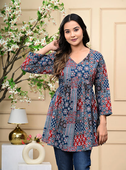 Boho Chic Printed Cotton Tunic Top for Women