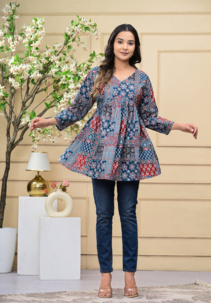 Boho Chic Printed Cotton Tunic Top for Women