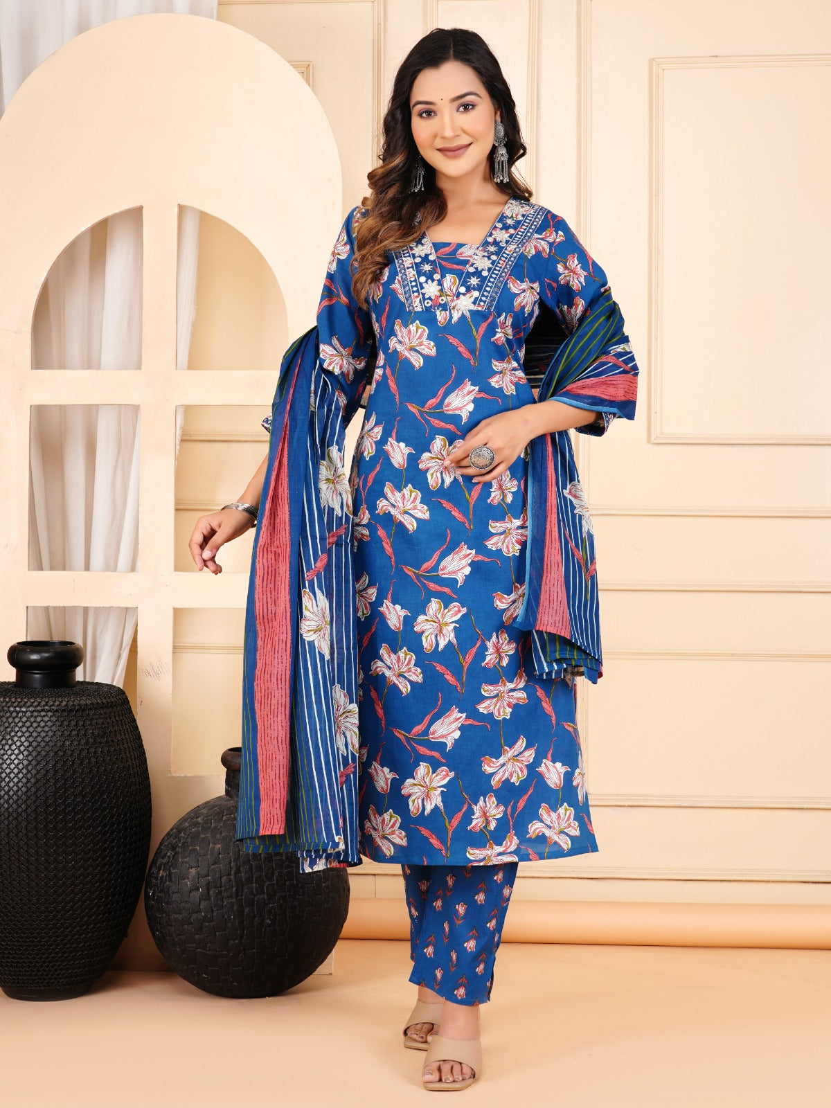 Bluer Colour Designer Printed Kurta with Pant and Dupatta