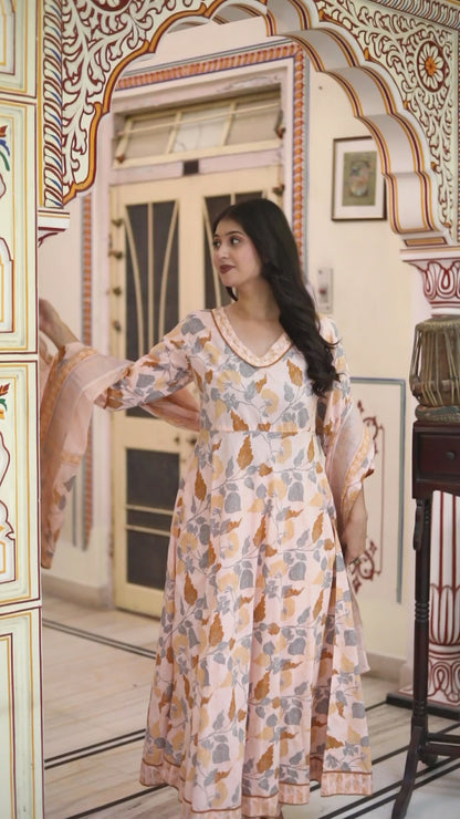 Orange Colour Designer Printed Kurta with Pant and Dupatta